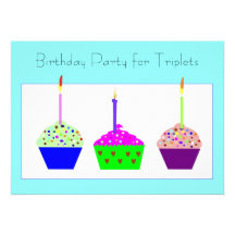 Triplets Cupcake Birthday Invitation