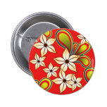 TROPICAL ALOHA HAWAIIAN FLOWERS RED GREEN VECTORS buttons