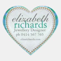Tropical Blue Green Custom Name Heart Stickers