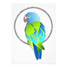 Tropical Blue & Green Parrot in Silver Ring Invitations