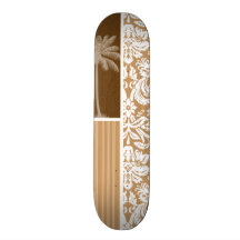 Tropical Brown Damask Pattern Skateboard Deck