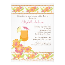 Tropical Drinks Hibiscus Flowers Bridal Shower Personalized Invite