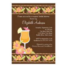 Tropical Drinks Hibiscus Flowers Bridal Shower Custom Announcements