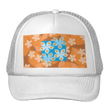 Tropical Floral Pattern. Blue and Orange. Trucker Hats