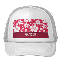 Tropical Fuschia Hibiscus; floral Trucker Hat