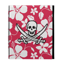 Tropical Fuschia Hibiscus Jolly Roger iPad Folio Covers