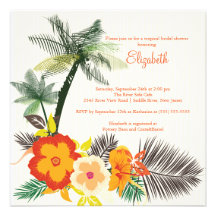 Tropical Hibiscus Flowers Bridal Shower Custom Invitations
