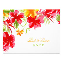 Tropical Hibiscus Wedding RSVP card Personalized Invitation