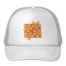 Tropical orange flowers on white. mesh hat