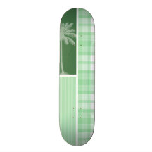 Tropical Palm & Light Green Plaid Custom Skateboard