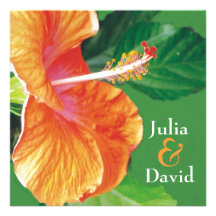 Tropical Tangerine Hibiscus Wedding Invitation