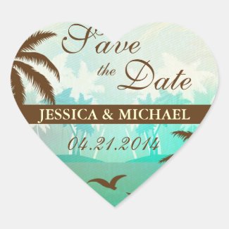 Tropical Teal Scenic Beach Save the Date Sticker