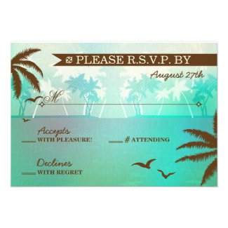 Tropical Teal Scenic Beach Wedding RSVP Custom Announcements