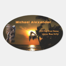 Tropical Tiki Address Label Oval Sticker