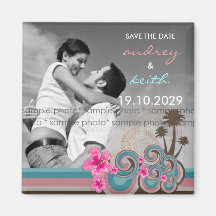 Tropical Waves Pink Hibiscus Save The Date Magnet