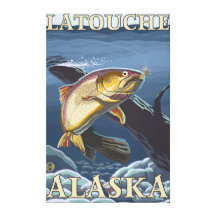 Trout Fishing Cross-Section - Latouche, Alaska Stretched Canvas Print