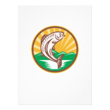 Trout Jumping Up Retro Woodcut Invitations