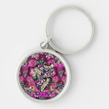True Love Forever Psychedelic roses and banners. Keychain