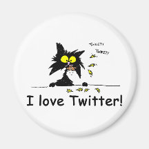 Tuff Kitty loves Twitter Fridge Magnet