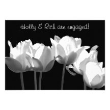 Tulips, B&W Engagement Party Invitation