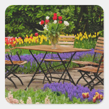 Tulips of table in garden, Keukenhof Gardens, Sticker