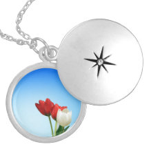 Tulips on Blue Background Personalized Necklace