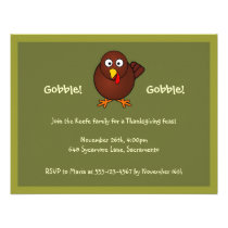 Turkey gobble Thanksgiving green brown invitation invitations