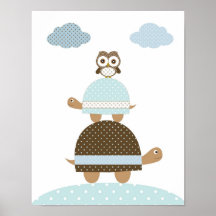 Turle owl baby boy kids nursery art print