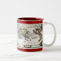 Turn of the 18th century world map coffee mugs