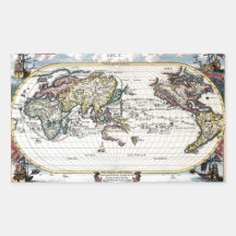 Turn of the 18th century world map rectangular stickers
