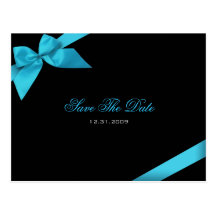 Turqoise Ribbon Wedding Save the Date 2 Post Cards