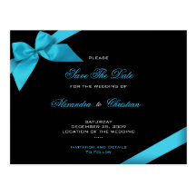 Turqoise Ribbon Wedding Save the Date 4 Postcard