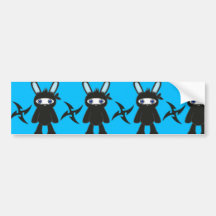Turquoise and Black Ninja Bunny Pattern Bumper Sticker