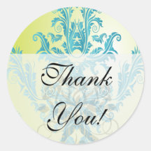 turquoise and lime green ornate damask round stickers