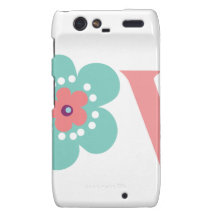 Turquoise and Pink Flower Love Motorola Droid RAZR Cover