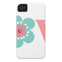 Turquoise and Pink Flower Love Case-Mate iPhone 4 Cases
