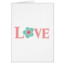 Turquoise and Pink Flower Love Greeting Card