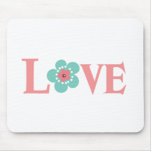 Turquoise and Pink Flower Love Mousepads