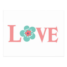 Turquoise and Pink Flower Love Postcard