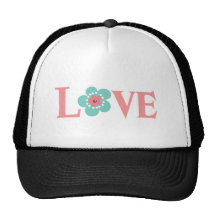 Turquoise and Pink Flower Love Trucker Hats
