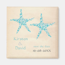 Turquoise Aqua Starfish Pair Save the Date Magnet