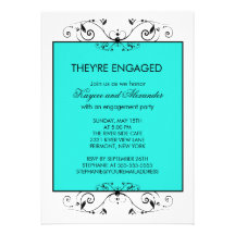 Turquoise & Black Scroll Engagement Invitations