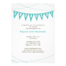 Turquoise Blue Banner Engagement Invitations