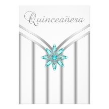 Turquoise Blue Silver Quinceanera Invitations
