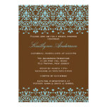 Turquoise & Brown Damask Bridal Shower Invitation