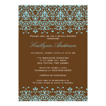 Turquoise & Brown Damask Bridal Shower Invitation