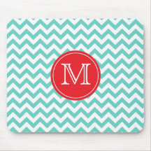 Turquoise Chevron Monogrammed Mousepad