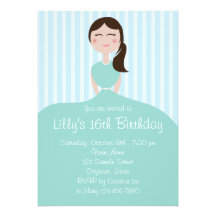 Turquoise Dress Girly Birthday Personalized Invites