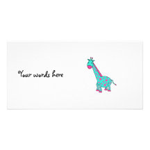Turquoise giraffe with pink hair personalized photo card