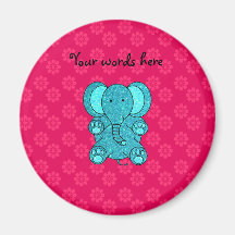 Turquoise glitter elephant pink flower fridge magnet